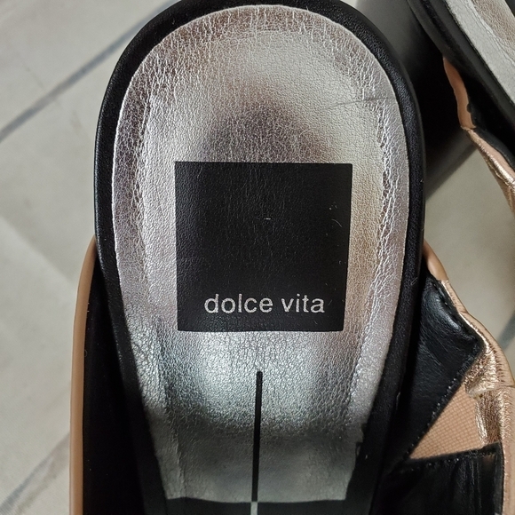 Dolce Vita Rocko Metallic Leather Mule Slides Rose  Gold Pewter Size 8.5 - Picture 2 of 16
